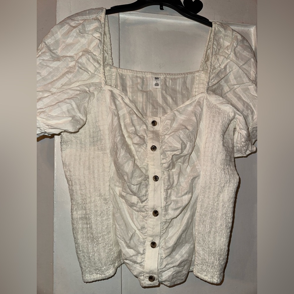 BP White rouched shoulder top